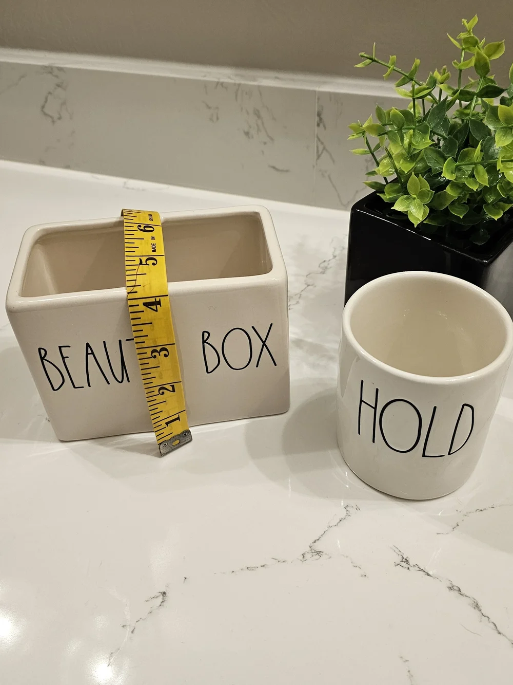 Rae Dunn Ceramic 'Beauty Box' & 'Hold' Organizer Set